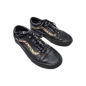 Women’s Vans Off The Wall Skate Shoes Leather Leopard Print Black Size 8.5